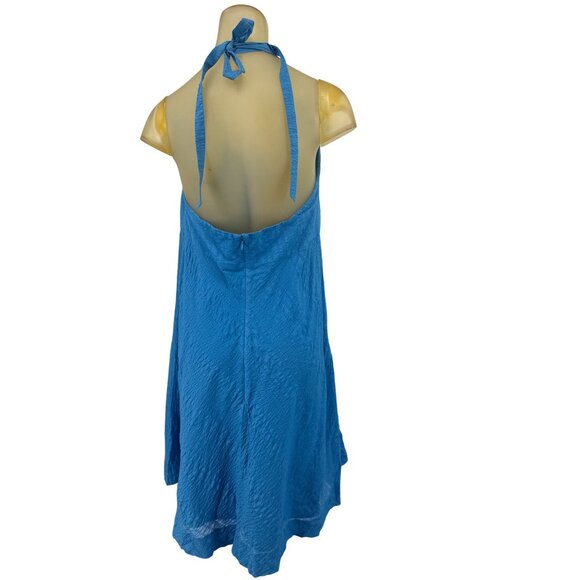 J.Crew Womens Halter Dress Blue crinkle Cotton Size 16 - Picture 3 of 4